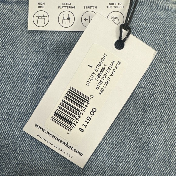 WEWORRWHAT Large High Rise Utility Straight Cargo Light Wash Stretch Jeans NWT - Picture 9 of 9